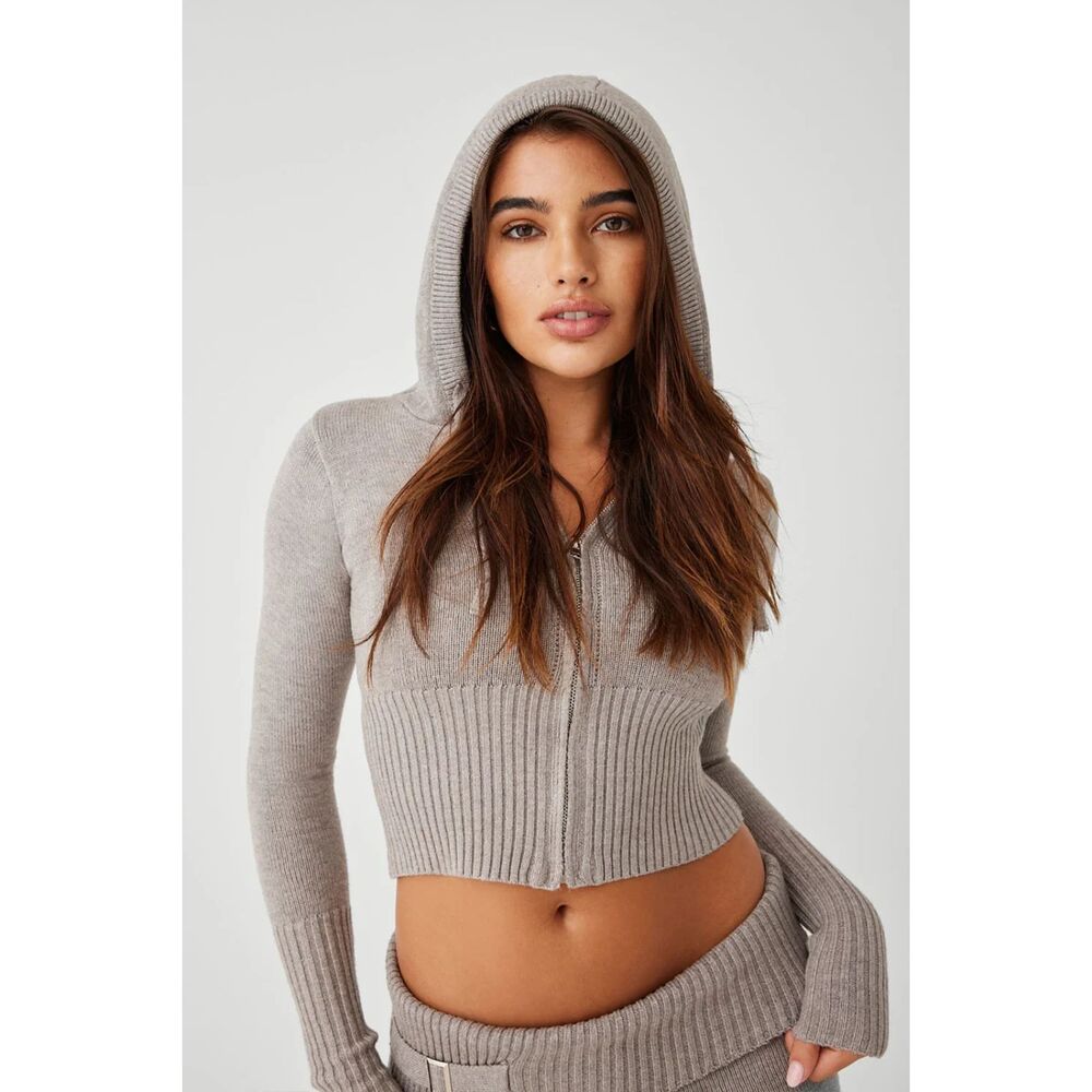 Frankies Bikini Aimee Cloud Knit Zip Up Hoodie Heather Grey Size XS